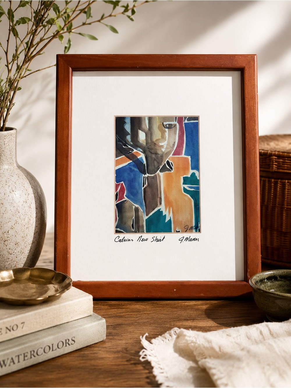 Framed Signed Abstract Art Photo J Mann Calvins New Shirt MCM Modern Wall Decor